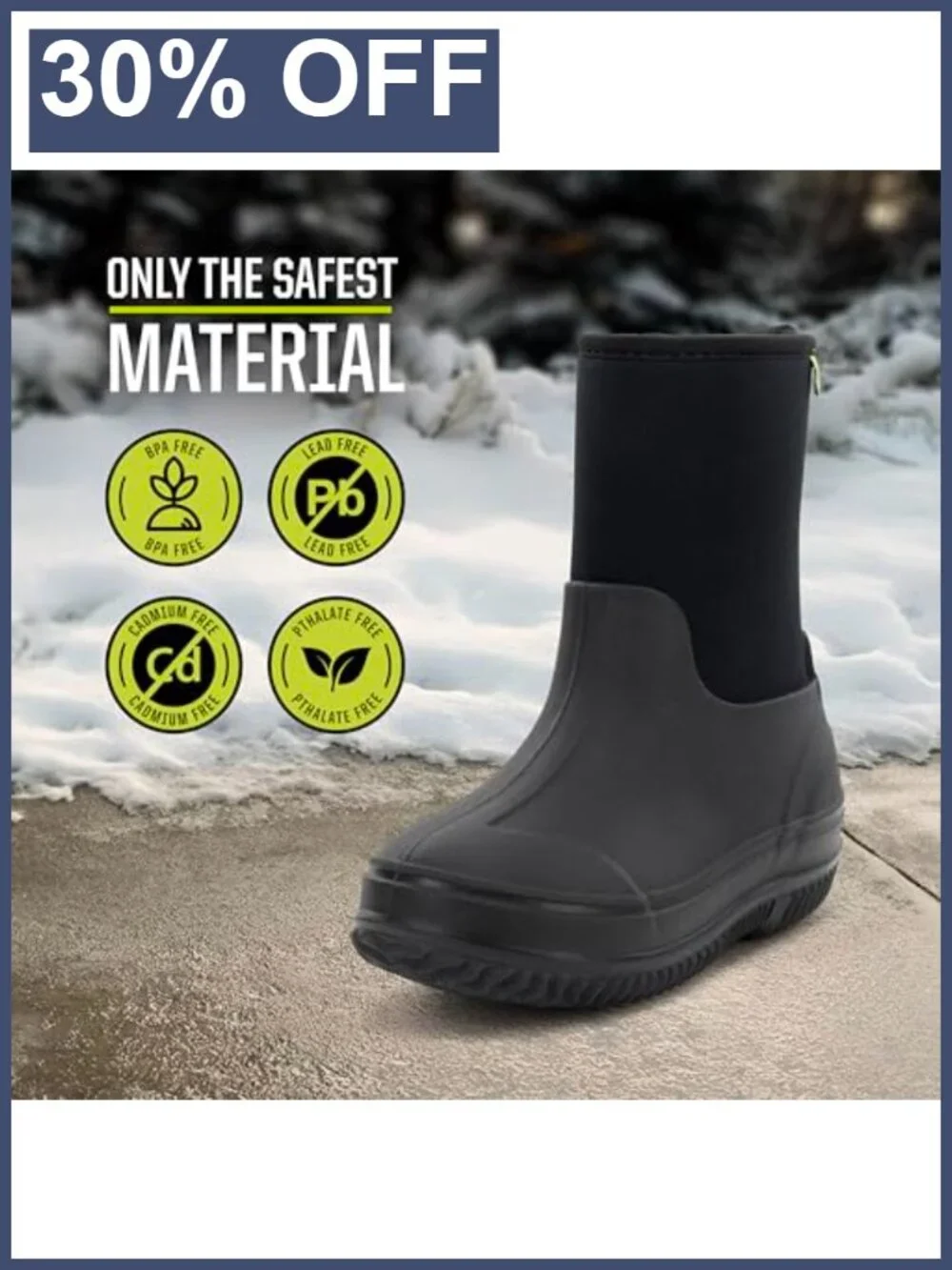 Kids Waterproof Neoprene Snow Boot Fleece Lined Insulated Outdoor